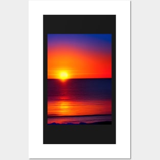 WONDERFUL RED SUNSET OVER THE OCEAN Posters and Art